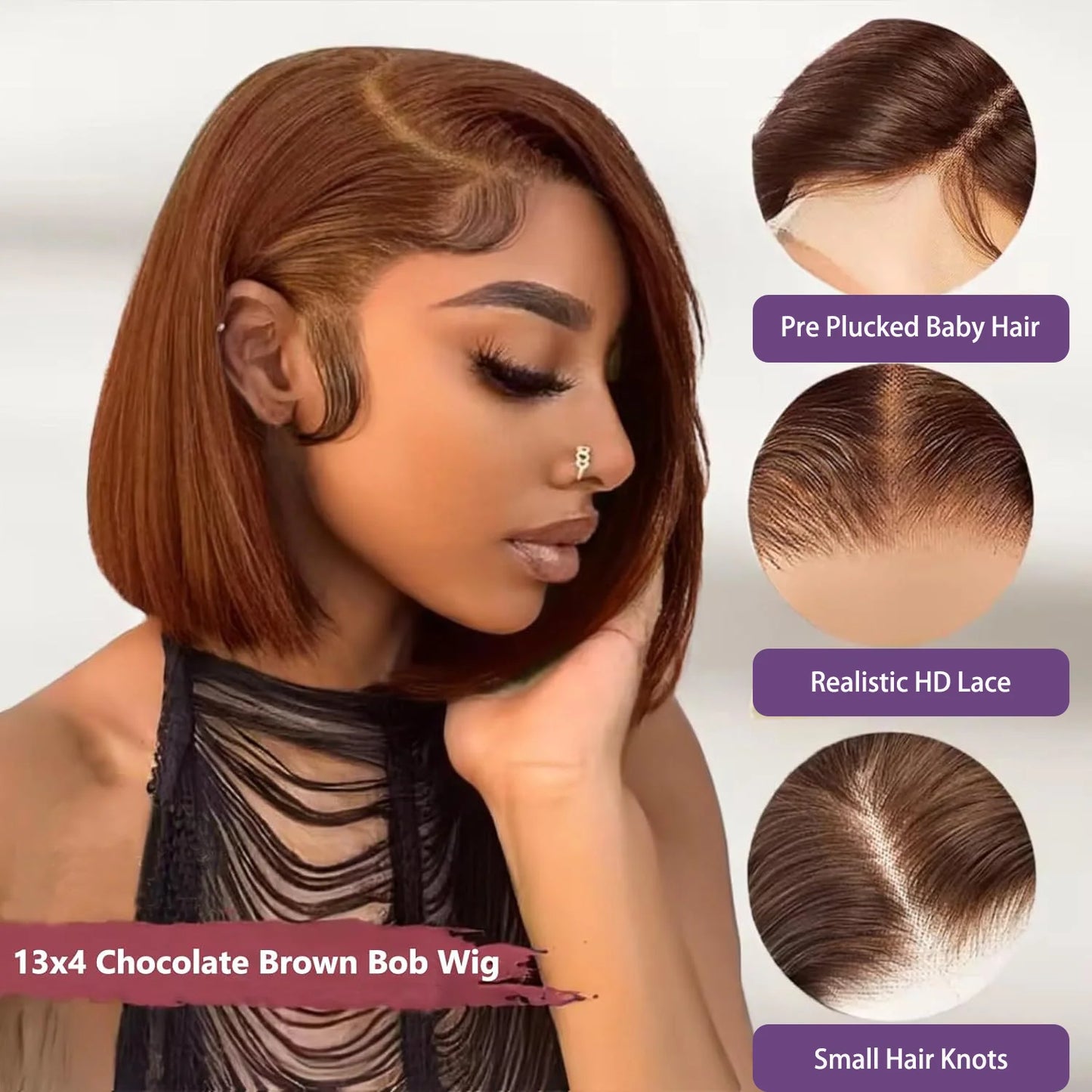 Lace Frontal Wig Short Bob Wig  Transparent HD Lace Pre Plucked