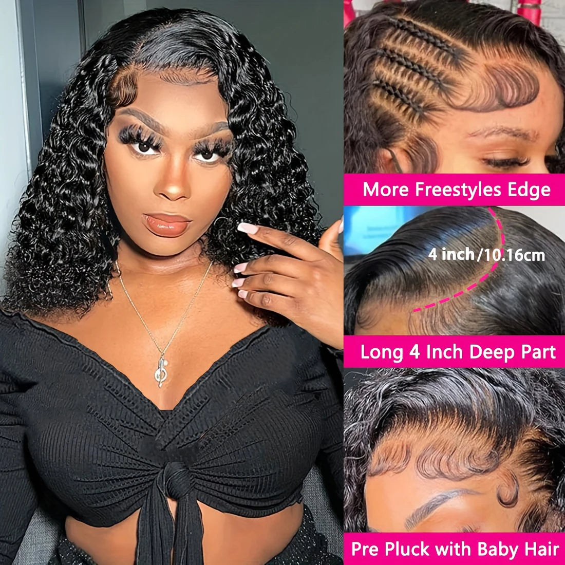 Curly Short Bob Lace Frontal Natural Human Hair Wigs