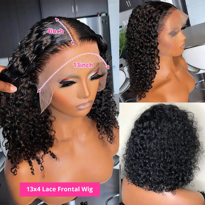 Curly Short Bob Lace Frontal Natural Human Hair Wigs