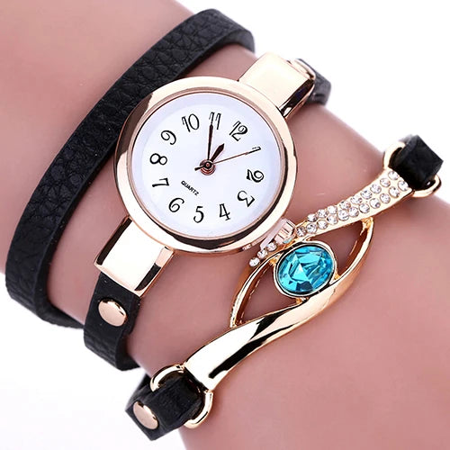 Blue Eye  Faux Leather Bracelet Quartz Wrist Watch