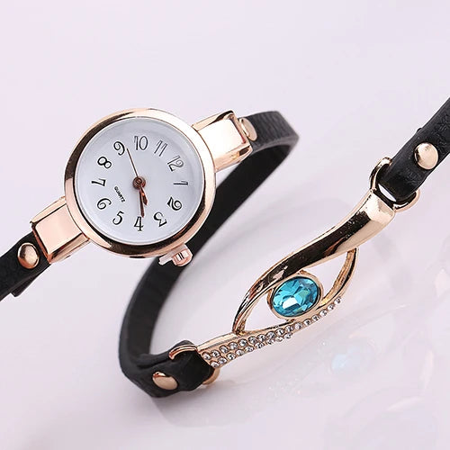 Blue Eye  Faux Leather Bracelet Quartz Wrist Watch