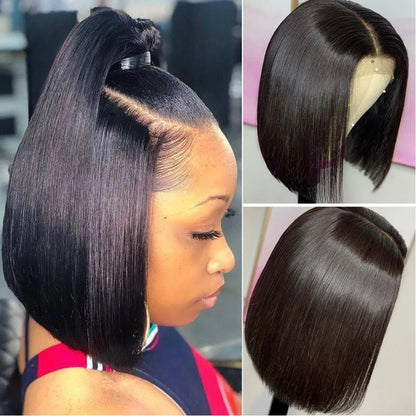 Bone Straight Short Bob Wigs Glueless Lace Front Human Hair