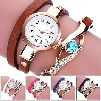 Blue Eye  Faux Leather Bracelet Quartz Wrist Watch