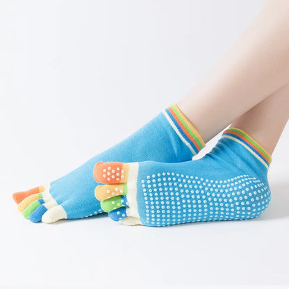 Colorful Anti Slip Silicone Socks Cotton 5 Finger Protector Quick-Dry