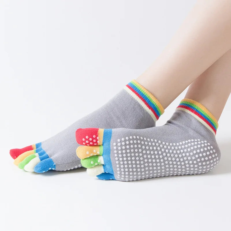 Colorful Anti Slip Silicone Socks Cotton 5 Finger Protector Quick-Dry