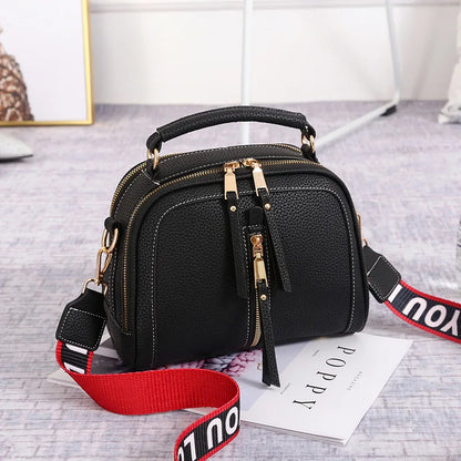 PU Leather Crossbody Small Handbag Wide Strap Purse