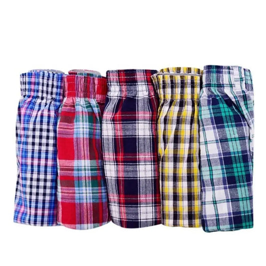 Men's Cotton Boxers Casual Plaid Print Elastic Waist Underwear