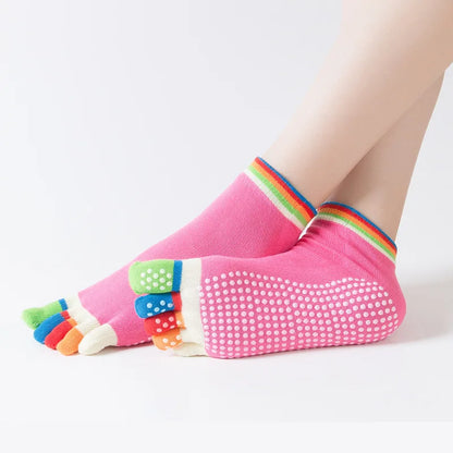 Colorful Anti Slip Silicone Socks Cotton 5 Finger Protector Quick-Dry