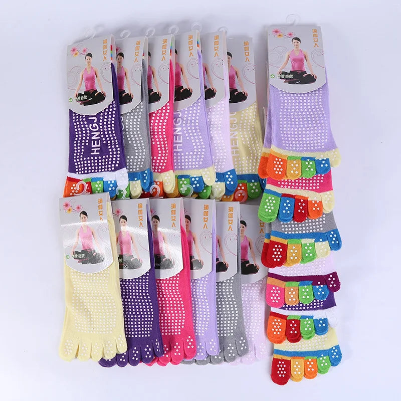 Colorful Anti Slip Silicone Socks Cotton 5 Finger Protector Quick-Dry