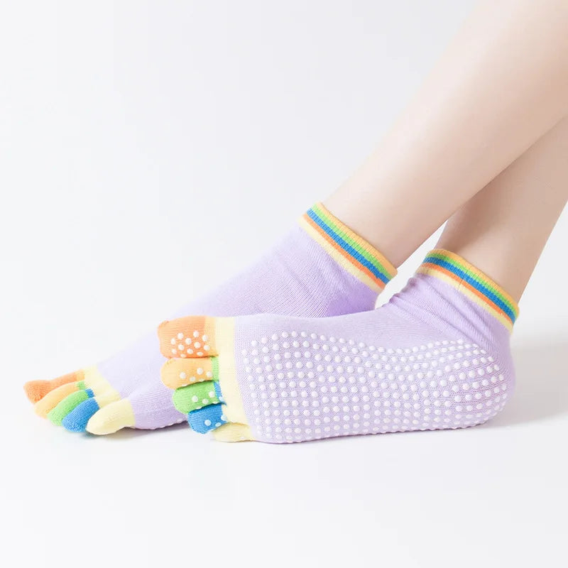 Colorful Anti Slip Silicone Socks Cotton 5 Finger Protector Quick-Dry