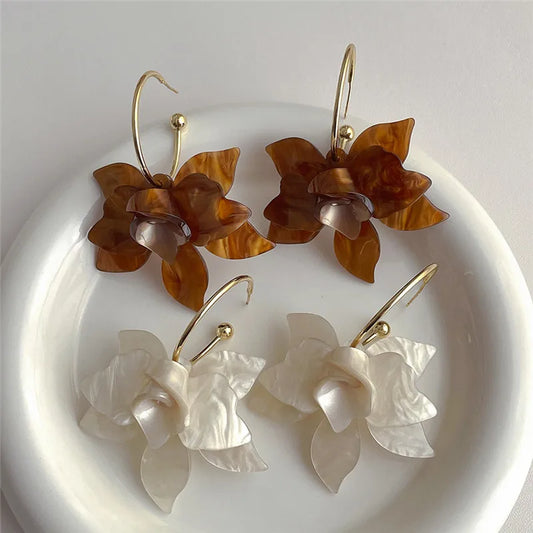 C Shape Metal Acrylic Petal Earrings European American Style