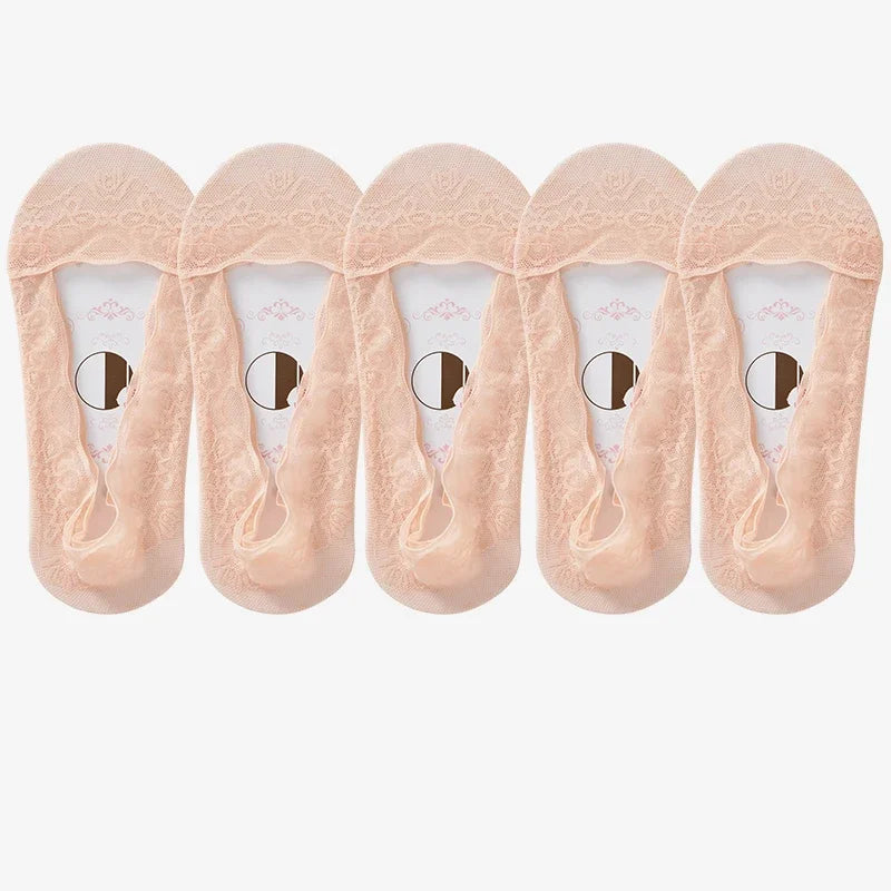 Boat Slippers Lace Invisible Cotton Hollow Silicone Non-slip Breathable Thin Socks