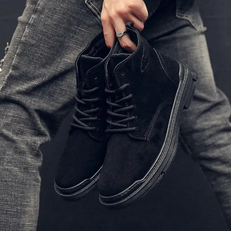 New retro Men's Boots warm mid top casual workwear boots Fashion comfort breathable Light trendy male boots