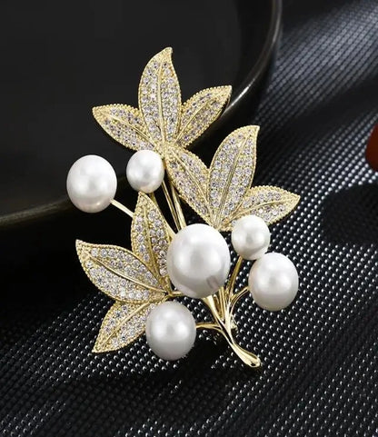 Golden Tulip Flower Imitation Pearl Brooch