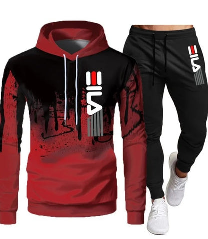 men's sports fitness wear hoodie two-piece set