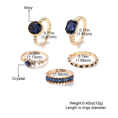 Retro Blue Crystal Ring 5 Pieces Ring