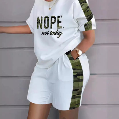 Two-piece Short-sleeved O-neck  Street Fashion Casual Suit Short Sets