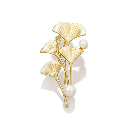 Golden Tulip Flower Imitation Pearl Brooch