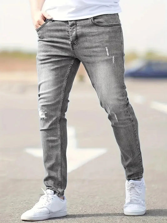 Mens Jeans Casual Skinny Stretch Denim Trousers Slim Fit Straight Pants