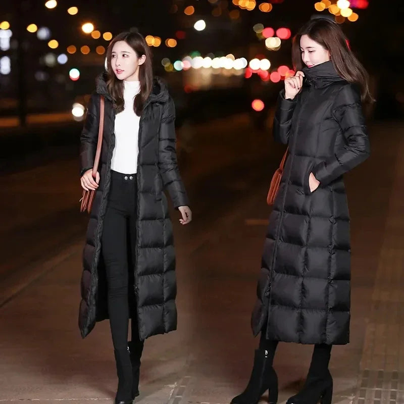 Long Down Cotton  Winter Warm Hooded Cotton-padded Coat Thicken Warm Puffer Coat