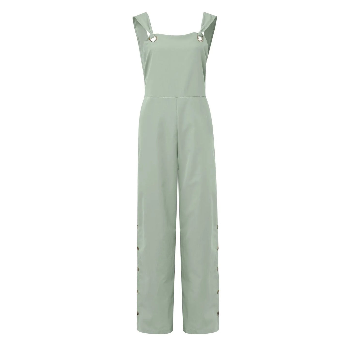 Women's Jumpsuit Sleeveless Twisted Knot Cotton Linen Strappy Playsuit Side Button Opening Loose Long Pants Romper