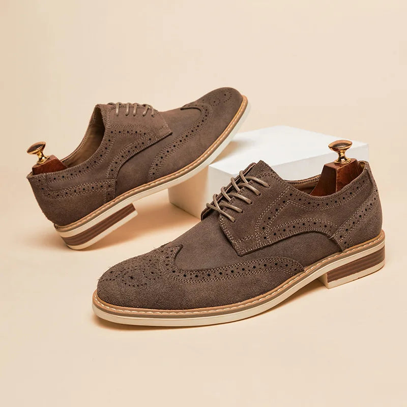 Derby Genuine Split Suede Leather Full Brogue Casual Comfortable shoes