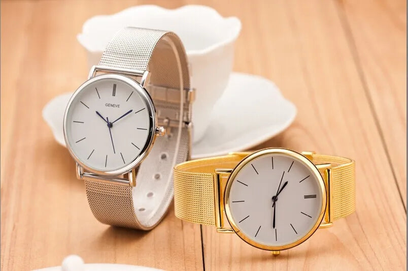 Casual Geneva Quartz Watch Metal Mesh Stainless Steel