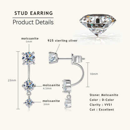 Drop Earrings 925 Sterling Silver 2 in 1 Desgin Stud Earring