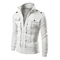 Outerwear Solid Color Stand Collar Jacket with Buttons Zipper Closure for Spring Autumn Long for Men