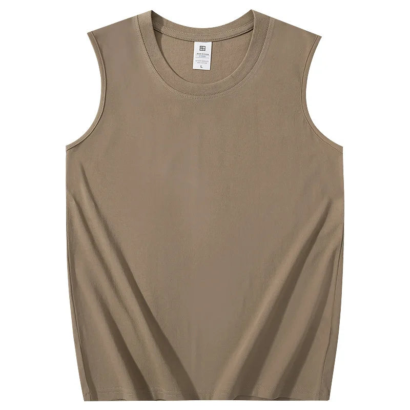 Heavy Pure Cotton Men's Sleeveless  Solid Color vests