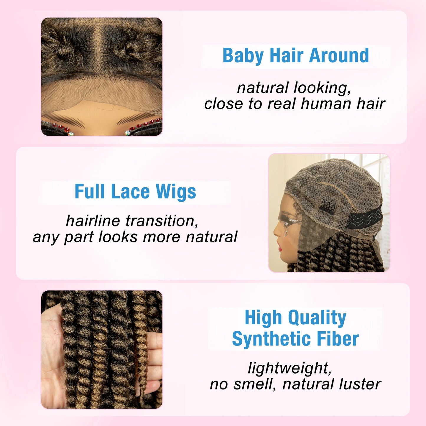 Synthetic Twisted Braided Full Lace Knotless wigs