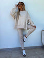 Two Pieces Solid Loose Sweatshirts Split Pullover Pencil Pants