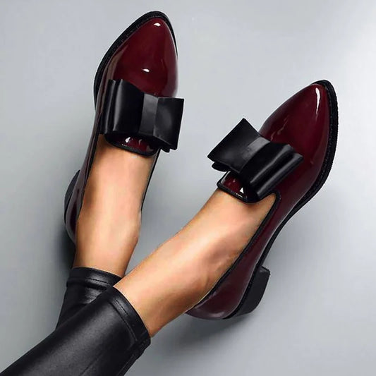 Bowtie Loafers Patent Leather Women's  Footwear Female