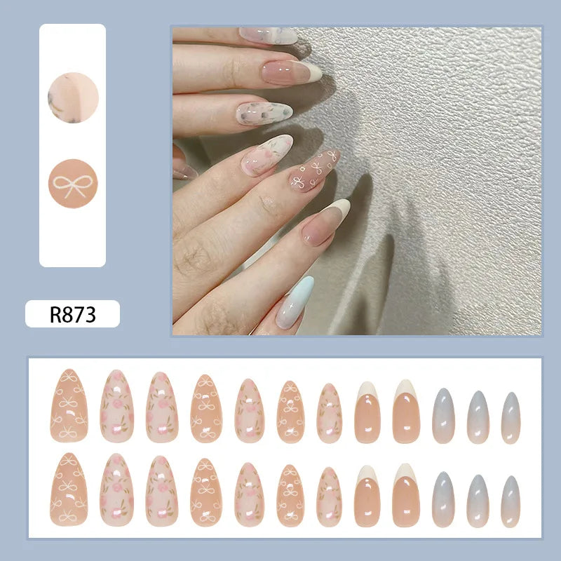 24 Pcs Press on Nails Glossy Reusable Nails