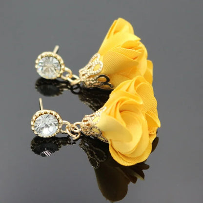 Bohemia Classic Drop Earrings Rose Fabric Flower