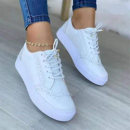 Low-top Vulcanized  Round Toe Casual Flat Shoes Lace-up