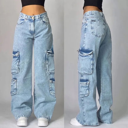 American New Washed Baggy Jeans Men And Women Y2K High CasualFashion Retro Punk High Waist Wide Trousers