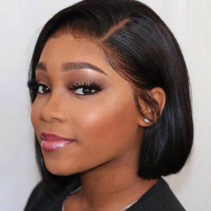 Bone Straight Short Bob Wigs Glueless Lace Front Human Hair