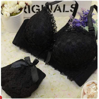 French/Korean Bra Set Lace Gather Underwear Adjustable Push Up Bra