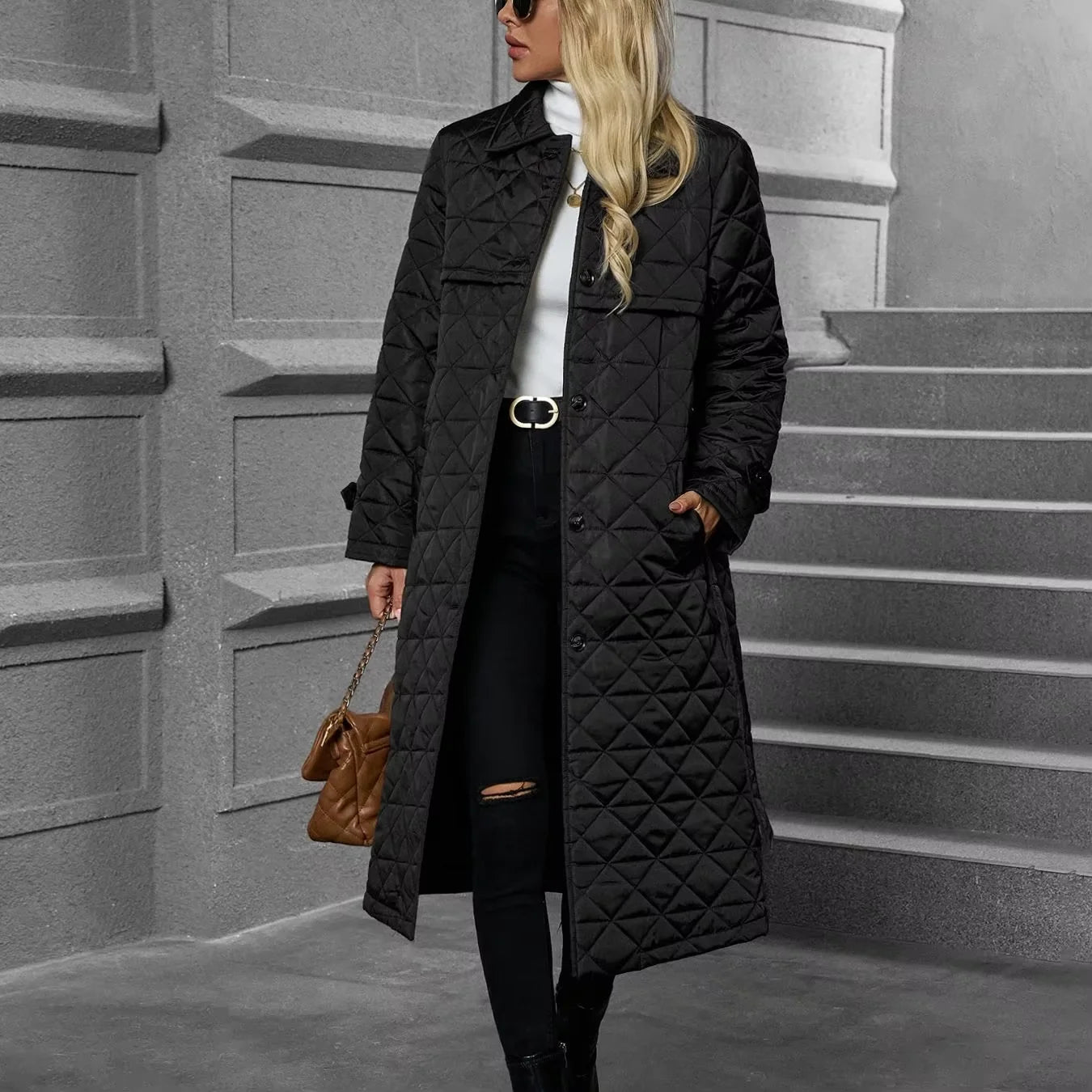 Warm Coat for Women Thick Loose Slim Elegant Tie Belt Long Cotton Jackets