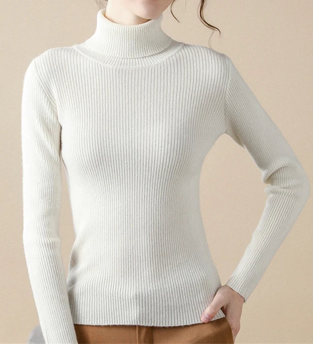 Turtleneck Knitted Soft Pullovers Cashmere Sweaters For Women