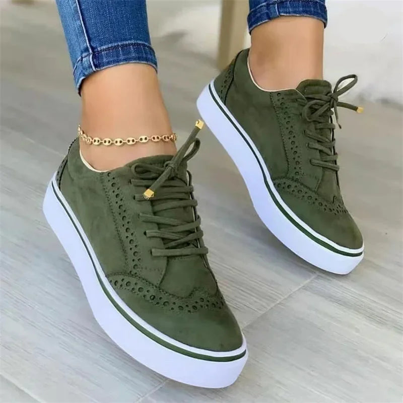 New women's low-top green casual lace-up shoes with round toe and white sole, perfect for summer walking.