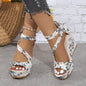 Women Print Back Zip Platform Wedges Shoes