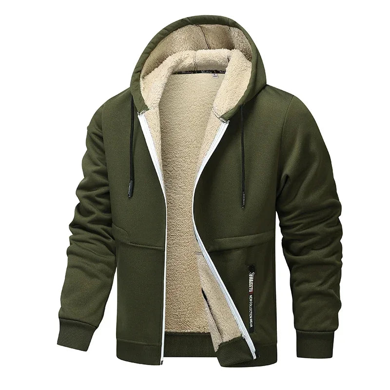 Lambswool Zipper Hoodies Thicken Warm Jacket Long Sleeve Casual Sports Fleece Coats Hooded Man Jackets