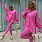 Two Pieces Solid Loose Sweatshirts Split Pullover Pencil Pants