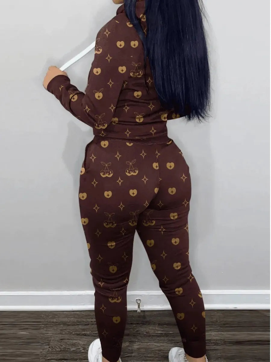 Two Pieces Leopard Print Kangaroo Pocket Tracksuit Set