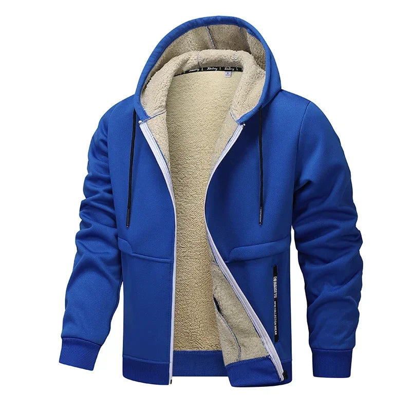 Lambswool Zipper Hoodies Thicken Warm Jacket Long Sleeve Casual Sports Fleece Coats Hooded Man Jackets