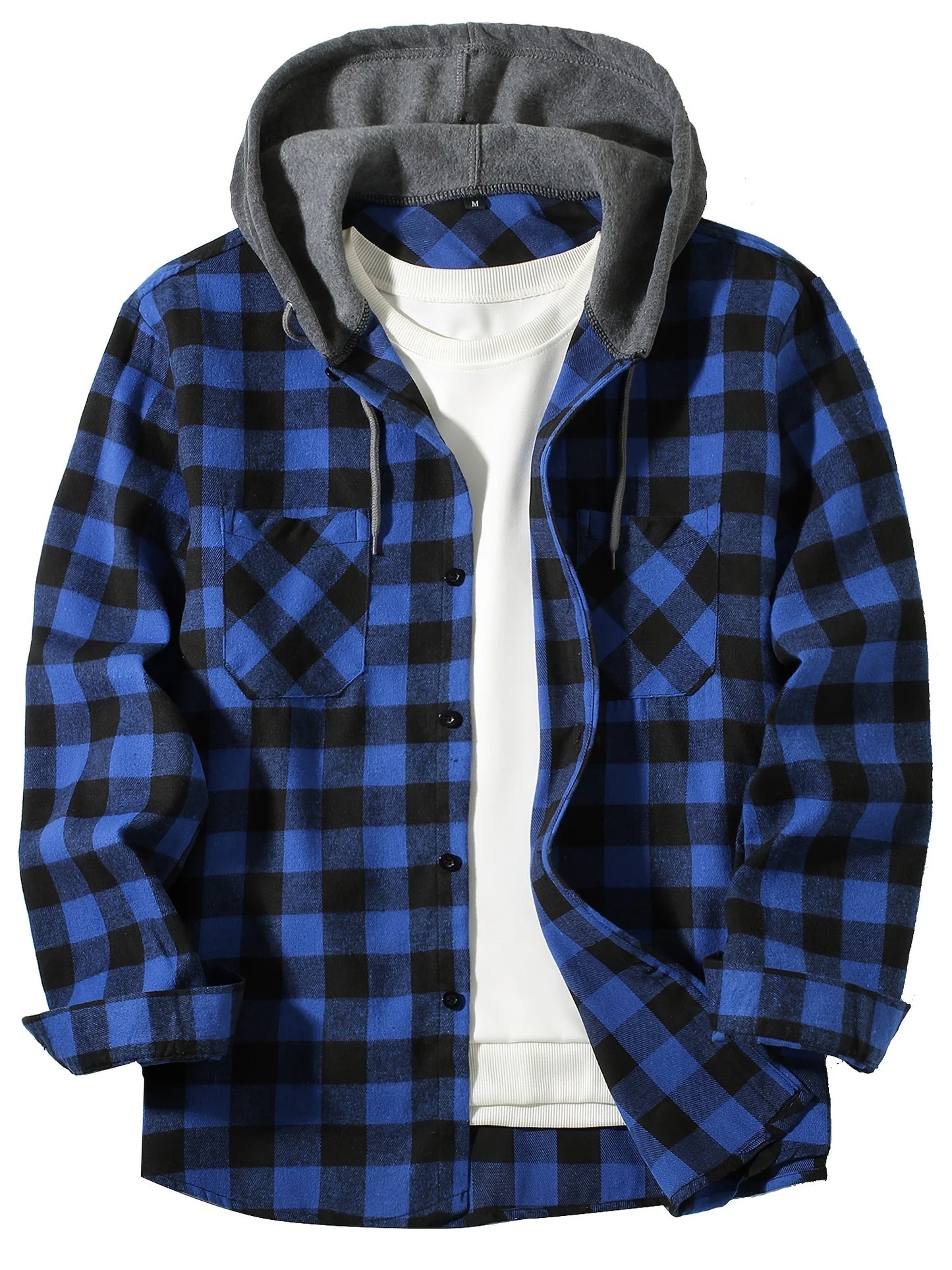 Men's Loose Plaid Hooded Shirt Fashion Casual Long sleeved Shirt