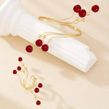 Red Imitation Pearls Bracelet and Ring Set