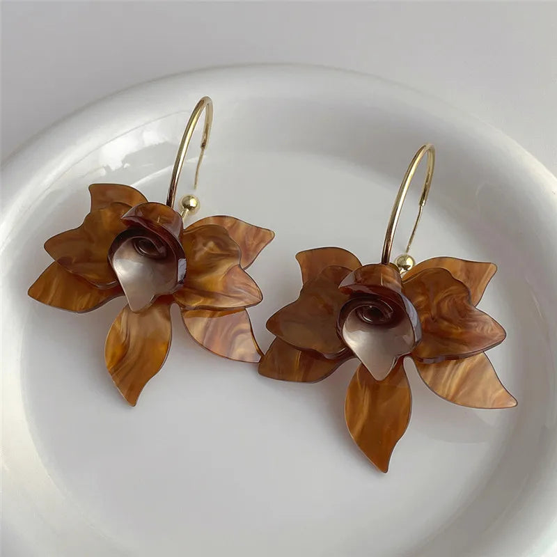 C Shape Metal Acrylic Petal Earrings European American Style